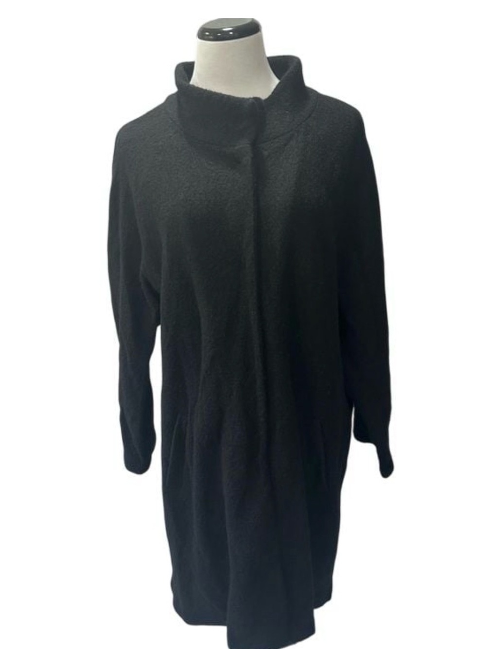 Cynthia Rowley Black 100% Wool Stand Collar Long Coat Jacket Plus Size 2X